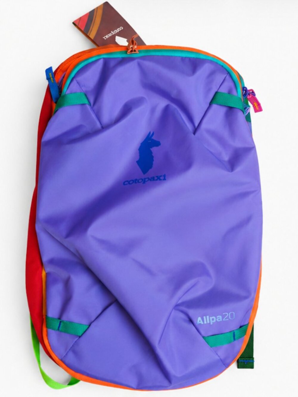 cotopaxi Allpa 20L Travel Pack in Purple with Orange, Red, Green, Teal Accents